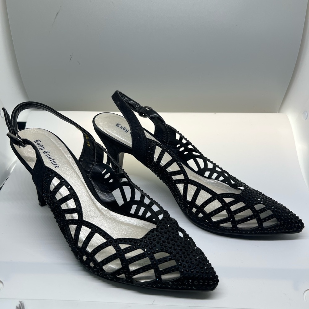 Lady Couture Ester -Black Slingback Pointed-Toe Sandals 8.5